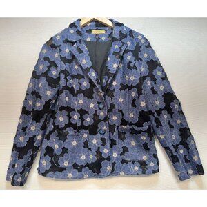 N by Nancy Women's 2 Button Casual Blazer Size M Navy Blue Floral Long Sleeve